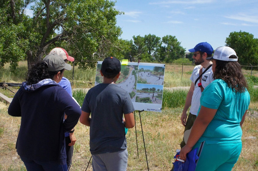 Community members from the surrounding neighborhood came out to participate in the Bioblitz and learn about the proposed park design. Credit Dig Studio.