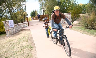 Bikers on the East Bank Trail 