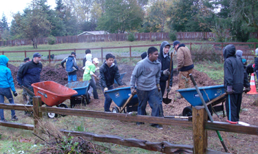 Volunteers work through a heavy downpour at Green Kent Day.