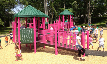 This playground, built in memory of teacher Victoria Soto, who died in the shooting at Sandy Hook Elementary School, is one of 26 that will be built to honor the victims.