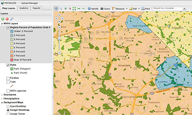 The completely redesigned geographic information system (GIS) interface offers PRORAGIS users even more powerful tools to visualize, study and improve their parks and facilities.