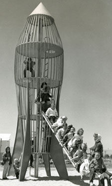 Linnea Anderson, archivist at U of M’s Social Welfare History Archives, is particularly fond of images depicting 1950's-style spaceage playground equipment. 