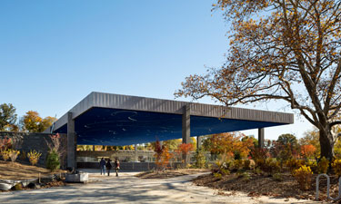 Lakeside at Prospect Park’s regulation-size hockey rink sits beneath this impressive canopy, the underside of which is carved with a silver pattern inspired by the movements of figure skaters.