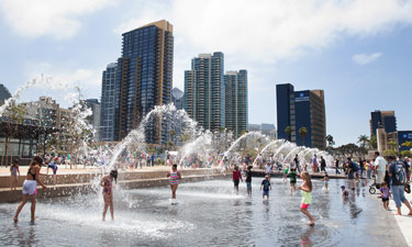 A view of San Diego County’s Waterfront Park, which just opened to the public in May. The 12-acre park overlooks the expansive San Diego Bay.